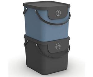 Rotho Albula Jeu de 2 systèmes de tri des déchets 40l pour la cuisine, Plastique (PP) sans BPA, anthracite/bleu, 2 x 40l (40.0 x 35.8 x 34.0 cm)