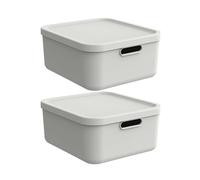 Rotho Albula Lot de 2 boîtes de rangement avec couvercle 20 l - Boîte pratique avec 2 poignées - Fermeture sûre - Empilables et peu encombrantes - Facile d'entretien - Blanc crème