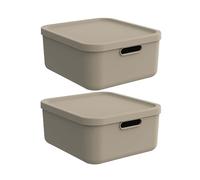 Rotho Albula Lot de 2 boîtes de rangement avec couvercle 20 l - Boîte pratique avec 2 poignées - Fermeture sûre - Empilables et peu encombrantes - Facile d'entretien - Beige
