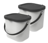 Rotho Albula Lot de 2 poubelles biologiques de 6 l avec couvercle et anse, en plastique (PP) sans BPA, blanc/anthracite, 6 l (23,5 x 20,0 x 20,8 cm)