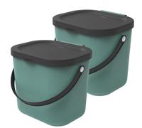 Rotho Albula Lot de 2 poubelles biologiques de 6 l avec couvercle et anse pour la cuisine, en plastique (PP) sans BPA, vert
