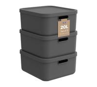 Rotho Albula Lot de 3 boîtes de rangement avec couvercle Anthracite 20 l | Caisse empilable de 20 litres