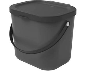 Rotho Albula Poubelle bio 6l avec couvercle et poignée pour la cuisine, Plastique (PP) sans BPA, anthracite, 6l (23.5 x 20.0 x 20.8 cm)