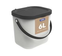 Rotho Albula Poubelle bio 6l avec couvercle et poignée pour la cuisine, Plastique (PP) sans BPA, blanc/anthracite, 6l (23.5 x 20.0 x 20.8 cm)