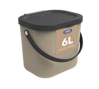 Rotho Albula Poubelle bio 6l avec couvercle et poignée pour la cuisine, Plastique (PP) sans BPA, cappuccino/anthracite, 6l (23.5 x 20.0 x 20.8 cm)