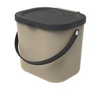 Rotho Albula Poubelle bio 6l avec couvercle et poignée pour la cuisine, Plastique (PP) sans BPA, cappuccino/anthracite, 6l (23.5 x 20.0 x 20.8 cm)