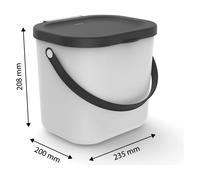 Rotho Albula Poubelle bio 6l avec couvercle et poignée pour la cuisine, Plastique (PP) sans BPA, blanc/anthracite, 6l (23.5 x 20.0 x 20.8 cm)
