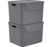Rotho Albula poubelle cuisine de tri sélectif lot de 2 55 L anthracite | Poubelle salle bain et poubelle bureau, 2 bacs avec couvercles, empilables, poignées de transport, étiquettes incluses