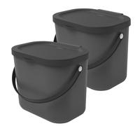 Rotho Albula Poubelle Cuisine Lot de 2 x 6 L pour Tri Sélectif Anthracite | Poubelle de table avec couvercle, anse de transport, couvercle ouvrant, plastique recy mpilable sur Albula 25 L