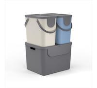 Rotho ALBULA3 poubelle cuisine tri sélectif 3 bacs 105 L avec couvercle | Poubelle tri sélectif, 3 bacs séparés avec couvercles, empilables, 6 stickers de tri, poignées latérales, plastique recyclé