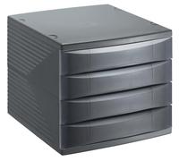 Rotho Boîte à tiroirs/bureau Quadra à 4 tiroirs, plastique (PS), sans BPA, noire, (36,5 x 28,0 x 25,0 cm), Noir