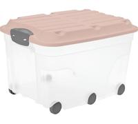 Rotho Boîte de rangement Roller 6 avec roulettes et couvercle, 57 l, rose linnea