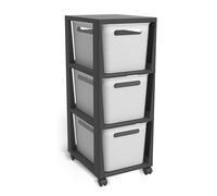 Rotho Brisen petit meuble de rangement 3 tiroirs 3 x 16 L blanc/anthracite | Colonne de rangement en plastique, 3 tiroirs amovibles de 16 L, 4 roulettes, polypropylène recy uisine et salle de bains