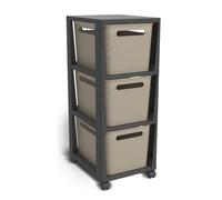 Rotho Brisen Récipient en rouleau avec 3 tiroirs, plastique (polypropylène recyclé), cappuccino, 3 x 16 l (36,6 x 30,0 x 77,0 cm)