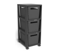 Rotho Brisen Récipient en rouleau avec 3 tiroirs, plastique (PP recy nthracite, 3 x 16 l (36,6 x 30,0 x 77,0 cm)