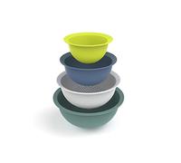 Rotho Caruba saladier plastique lot de 3 bols avec passoire multicolore | Bol plastique Rotho, ensemble de 3 bols et 1 passoire, format 30 cm, kit de cuisine en 4 pièces multicolores assorties