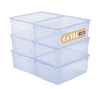 Rotho CLEAR Box Set de 6 boîtes de rangement 10 l avec couvercle, empilables, 362614 cm, transparent bleu