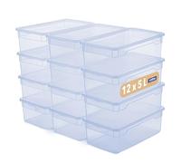 Rotho Clear Lot de 12 Boîtes de Rangement avec Couvercle 5l | Boîtes Empilables idéales pour Chaussures | Fermeture sécurisée | Empilables | Faciles d'entretien | Bleu transparent