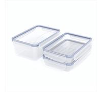 Rotho Clic & Lock Lot de 3 boîtes de conservation avec couvercle 2x 1l, 1x 2l | Fermeture clip avec joint silicone | hermétique & étanche | lave-vaisselle | micro-ondes | transparent/bleu