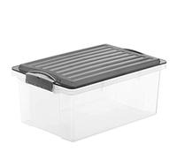 Rotho Compact Boîte de rangement 13l avec couvercle, Plastique (PP) sans BPA, gris/transparent, A4/13l (39.5 x 27.5 x 18.0 cm)