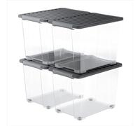 Rotho CORE Plus, boîtes de rangement 65 l, ensemble de 4, boîtes en plastique robustes avec couvercle et poignées verrouillables, jantes intégrées, sans danger alimentaire, modulaire empilable