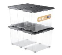 Rotho CORE Pro, boîtes de rangement 65 l, ensemble de 4, scellé dans le couvercle protège contre la poussière et l’humidité, poignées verrouillables, jantes intégrées, sans danger