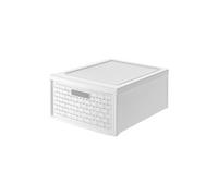 Rotho Country Boîte à Tiroir Grande 19,2l | Boîte avec Tiroir Effet Rotin | Tiroir Amovible | Modulable & Empilable | Facile à Entretenir | Blanc