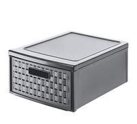 Rotho Country Boîte à tiroirs 8,3l avec 1 tiroir en rotin, Plastique (PP) sans BPA, anthracite, klein/8.3l (35.0 x 26.0 x 14.5 cm)