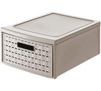 Rotho Country Boîte à tiroirs 8,3l avec 1 tiroir en rotin, Plastique (PP) sans BPA, cappuccino, klein/8.3l (35.0 x 26.0 x 14.5 cm)