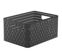 Rotho Country Boîte de rangement 11l en rotin, Plastique (PP) sans BPA, anthracite, A5+/11l (32.8 x 23.8 x 16.0 cm)