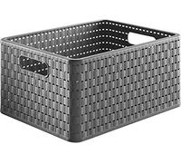 Rotho Country Boîte de rangement 18l en rotin, Plastique (PP) sans BPA, anthracite, A4/18l (36.8 x 27.8 x 19.1 cm)