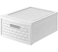 Rotho Country Boîte de rangement à tiroir 8,3 L en plastique PP blanche | Boîte de rangement en plastique, un tiroir extractible, aspect rotin, format compact, pour garder les objets bien réunis