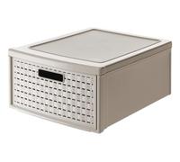 Rotho Country Boîte de rangement de bureau à tiroir 19,2 L en PP Cappuccino | Organisateur de bureau empilable, aspect rotin, pour vêtements et documents, tiroir facile d’accès, en plastique PP