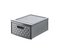 Rotho Country boîte de rangement plastique à tiroir 8,3 L en PP anthracite | Rangement bureau, organisateur de bureau à un tiroir, système empilable, aspect rotin, accès facile aux objets du quotidien