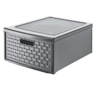 Rotho Country Boîte Rangement à Tiroir 19,2 L en PP Effet Rotin Anthracite | Rangement bureau, boîte de rangement à 1 tiroir, organisateur de bureau pour documents, chaussures et vêtements, effet rotin