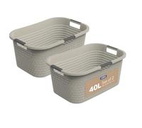 Rotho Country Lot de 2 paniers à linge de 40 l, en plastique (PP) sans BPA, 40 l (58,0 x 38,9 x 25,1 cm) (beige)