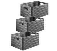 Rotho Country Lot de 3 boîtes de Rangement 18 l Aspect rotin, Plastique (PP) sans BPA, Anthracite, 3 x A4/18 l (36,8 x 27,8 x 19,1 cm), 3
