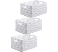 Rotho Country Lot de 3 Boîtes de Rangement Décoratives 6L | Aspect Rotin | avec Poignées | Modulables & Empilables | Facile d'Entretien & Solide | Blanc