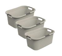Rotho Country Lot de 3 paniers à linge en plastique (PP) sans BPA, cappuccino, 40 l (58 x 38,9 x 25,1 cm)