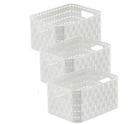 Rotho Country Lot de 3 petites boîtes de rangement déco 2L | Boîtes de rangement imitation rotin | avec poignées | modulables & empilables | blanc