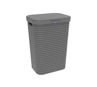 Rotho Country Panier à linge 55l avec couvercle en rotin, Plastique (PP) sans BPA, anthracite, 55l (42.0 x 32.2 x 57.7 cm)