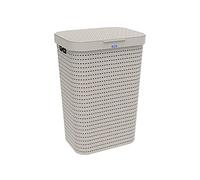 Rotho Country Panier à linge 55l avec couvercle en rotin, Plastique (PP) sans BPA, cappuccino, 55l (42.0 x 32.2 x 57.7 cm)