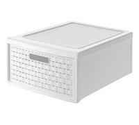 Rotho Country rangement bureau à tiroir 19,2 L effet rotin blanc en PP | Organisateur de bureau, boîte de rangement en plastique, tiroir amovible, effet rotin, lavable, pour documents au format A4