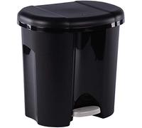 Rotho Duo Poubelle Cuisine 2 Compartiments 20 L à Pédale Noire en Plastique | Poubelle tri selectif, poubelle bureau à 2 bacs de 10 L, couvercle silencieux, pieds antidérapants, ouverture mains libres