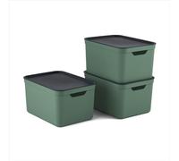 Rotho Jive Lot de 3 boîtes de rangement avec couvercle 16L, A4 | Boîtes empilables avec poignée et couvercle | Motif tressé | Modulable & empilable | Facile d'entretien & robuste | Vert/Anthracite