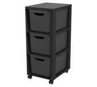 Rotho Jive meuble de rangement à 3 boîtes de rangement 3 x 16 L mobile noir | Boîtes de rangement en plastique, caisson de bureau mobile, 3 tiroirs séparés, rangement de bureau et accessoires de cuisine