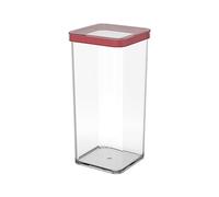 Rotho Loft boîte de rangement carrée de 1,5l avec couvercle et scellé, Plastique (PP) sans BPA, transparent/rouge, 1.5l (10.0 x 10.0 x 21.4 cm)