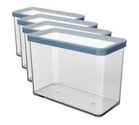Rotho Loft boîte de rangement rectangulaire de 2,1l avec couvercle et scellé, plastique de qualité alimentaire (PP) sans BPA, transparent/bleu, 2.1l (20.0 x 10.0 x 14.2 cm) (Lot de 4)