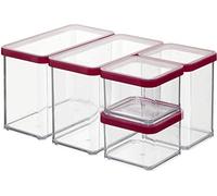Rotho Loft Ensemble de 5 Boîtes de Rangement avec Couvercle de Différentes Tailles, Plastique (PP) sans BPA, Transparent / Rouge, 2 X 2,1L, 1 X 1,0L, 2 X 0,5 l (30,0 X 21,0 X 15,0 cm)