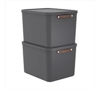 Rotho Maloja Lot de 2 boîtes de rangement 55 L avec couvercle Anthracite 53,5 x 40 x 34 cm